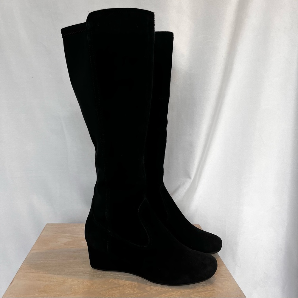 Rockport Black Suede Leather Knee Boots with Wedge Heel-6